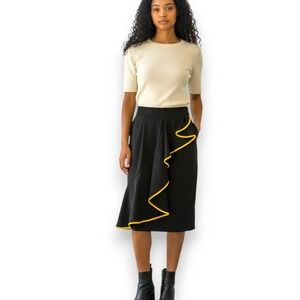 Vtg Catherine Carter Elite Black Skirt Sz 10 Yellow Ruffle‎ Wool Pencil USA 80s